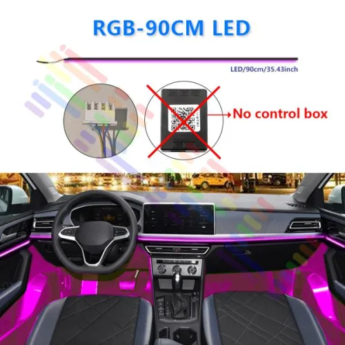 90cm 110cm 140cm 확장형 차량용 LED 앰비언트 라이트 스트립 키트 마법의 색상 64색 APP 조절 가능 멀티 모드 12V RGB 심포니