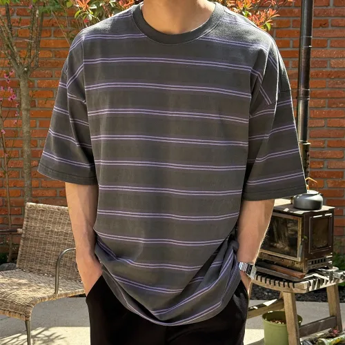 [빅사이즈 XL-4XL] 멀티 메모리 스트라이프 반팔티