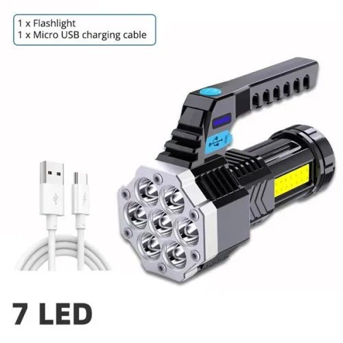 고출력 충전식 LED 손전등 7LED 캠핑 토치 Cob 사이드 라이트 경량 야외 조명 ABS 소재