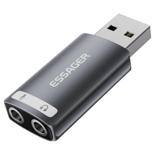 에세이저 듀얼포트 USB A TO 외장형 사운드카드 3.5mm, ES-OTG21, 1개