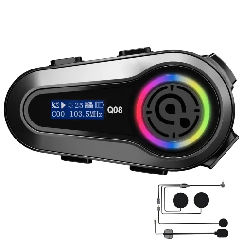 SILUNA Q08 오토바이 LED 디스플레이 헬멧 블루투스 2in1 마이크 세트 노이즈캔슬링, 블랙, Q08-1