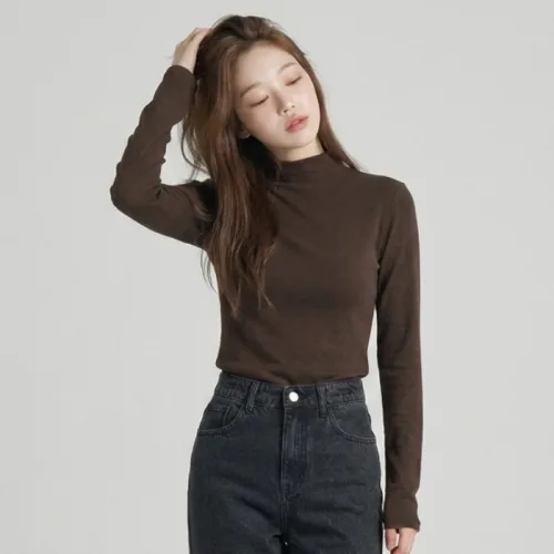 라라온 여성용 베이직 기모 긴팔 반목 티셔츠 26TSP4144