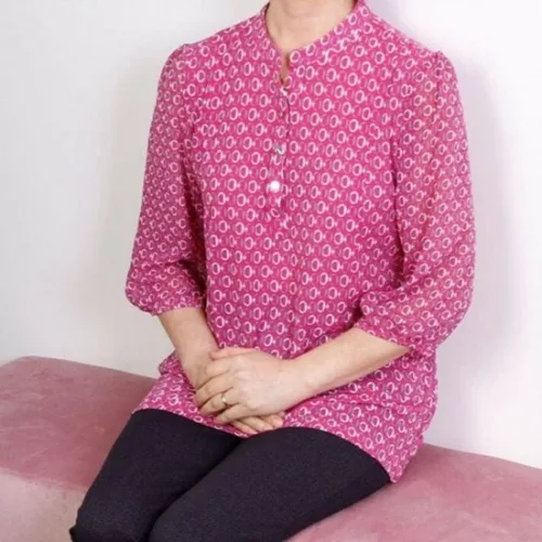 쉬폰소재 차이나셔츠칼라 칠부 탑 나카라 봄여름 중년 스타일 걸스 슬리브 차이나카라