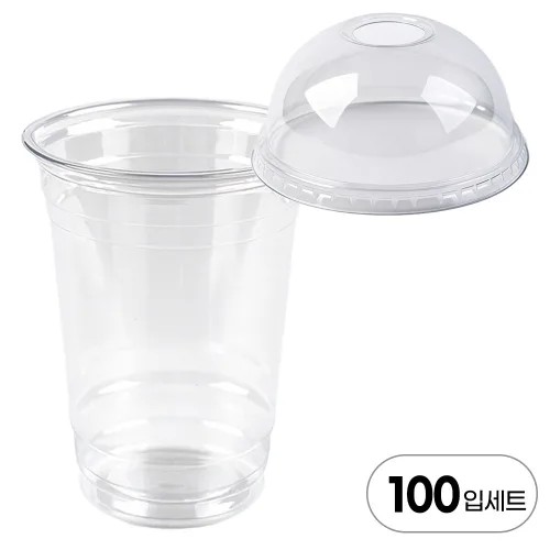 [국내생산] 대성F&B 투명아이스컵 테이크아웃 92파이 490ml(16온스) 투명컵+뚜껑 100개 SET, 1세트