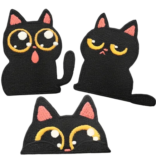 웨젼 시크 고양이 찢어진 옷 가방 셀프 수선 DIY 열접착 패치 와펜 3종