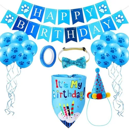 귀여운 애완동물 생일 파티 만화 장식 강아지 턱받이 모자 배너 조절