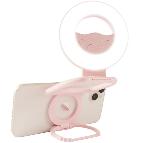 Nolirva 2in1 휴대폰조명 맥세이프 마그네틱 링라이트 LED 셀카 촬영 조명등 360도 회전 스탠드 갤럭시Z폴드 호환, 1개, 핑크
