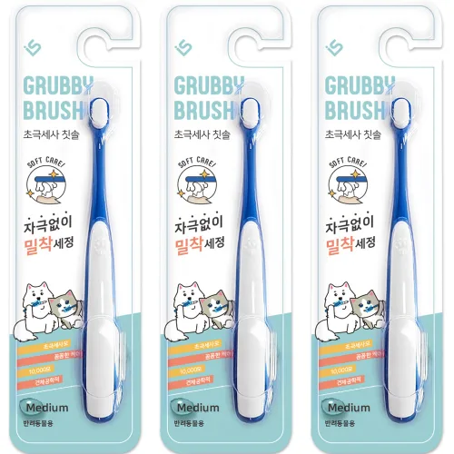 그루비브러쉬 반려동물 소프트 초극세사모 칫솔 M, 혼합색상, 3개