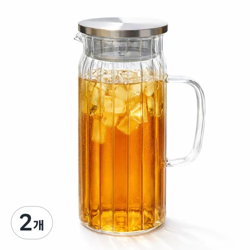 옵티머스 내열유리물병 360도 스텐캡 냉장고 물병, 투명, 2개, 1L