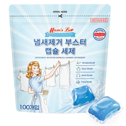 맘스럽 냄새제거 부스터 8gX100개입,1팩 캡슐세제 더마테스트 인증 천연소다 4종 첨가로 만든 초강력 탈취전용 캡슐세제