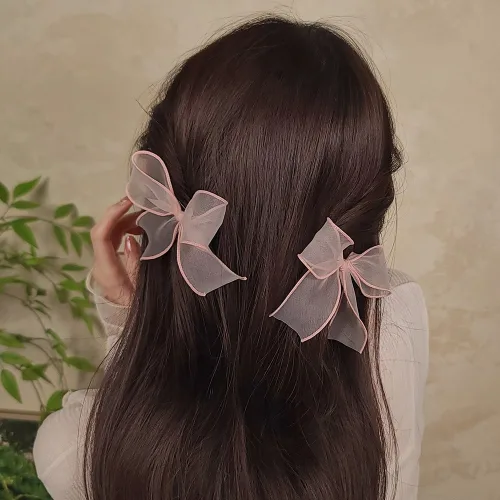 초콜리트쥬얼리 2개1세트 니썸 7컬러 국내제작 오간자 플랫리본 앞머리 옆머리 포인트 미니 집게핀