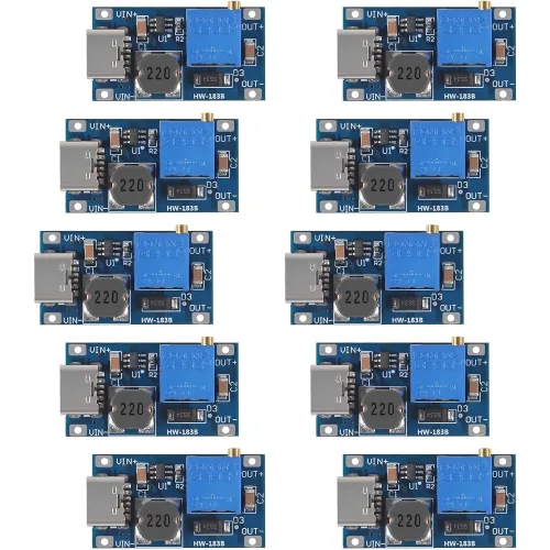 10개 Type-C MT3608 DC-DC 승압 컨버터 2A 가변 전압 조절 모듈 입력 2~24V 출력 5~28V 승압 보드, 10개
