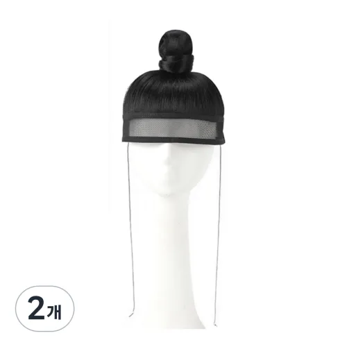 사극 남자 가발 상투머리 전통 영화 드라마 소품, 2개, 블랙