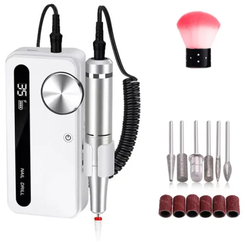 YINUO 젤 네일 드릴 전동 네일 관리기 네일 케어 속도 조절 0-35000rpm USB충전식, 1세트, 아이보리