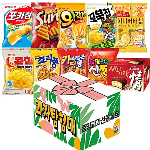 리본박스 10종 종합 과자 세트) 오리온 + 포카칩 + 썬칩 + 오감자 + 꼬북칩 + 허니버터칩 + 콘칩 + 죠리퐁 + 카라멜콘땅콩 + 못말리는신짱 + 초코파이, 1세트, 10종 리본상자 과자세트