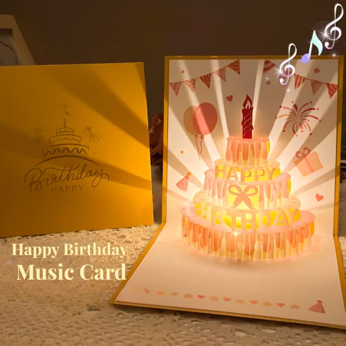 나나코지 3D입체 생일축하카드 popup card 멜로디카드 팝업카드 환갑축하카드, 핑크골드, 1개