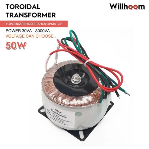 50W 토로이달 변압기 이중 출력 3선 9V-0-9V12V-0-12V24V-0-24V 구리선 오디오 증폭기 입력 220V 110V 링