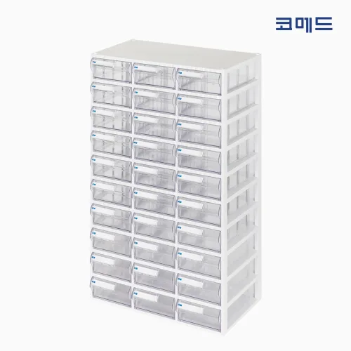 코메드 시스템 일체형 멀티박스 30칸 화이트 멀티박스 투명서랍장, 10단, 화이트