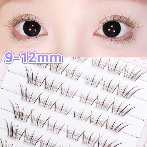 Winkii 노글루 브라운속눈썹 내추럴 눈꼬리연장 풀 필요없음 원터치 아이래쉬 9-12mm 60pcs, 1개, 투명라인