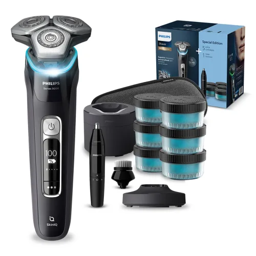 필립스 SkinIQ 9000 시리즈 전기면도기 디럭스 패키지, S9977/73, 잉크블랙