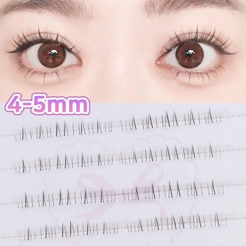 WooBerry 노글루 언더속눈썹 4-5mm 초슬림 자연스러운 가닥 언더래쉬 풀 필요없는 아랫눈썹, 1개, 언더10
