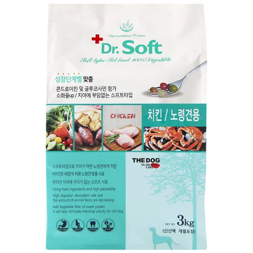 더독 노령견용 강아지 닥터 소프트 사료, 닭, 3kg, 1개