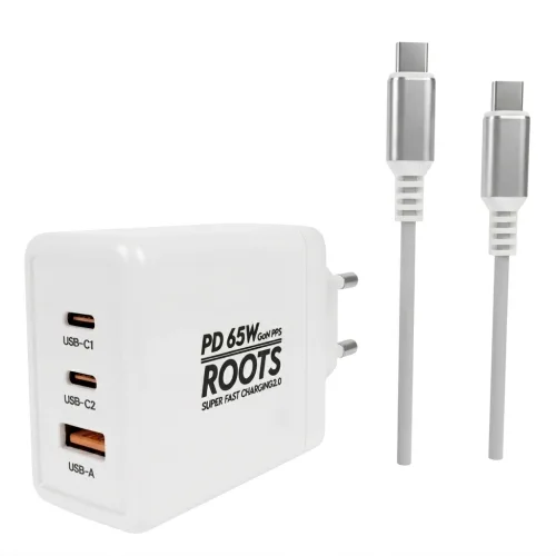 루츠 국내생산 초고속 멀티 충전기 C타입 3포트 PD 65W PPS + C to C 100W 5A E Marker 1.5M 케이블포함, 화이트, 1개
