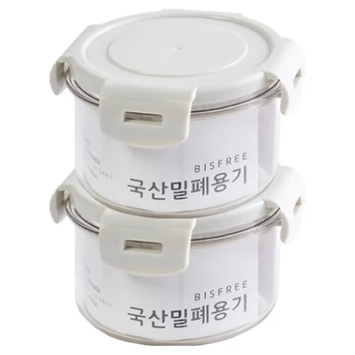 QUIDNOVI 국내산 원형 밀폐용기 화이트, 2개, 330ml