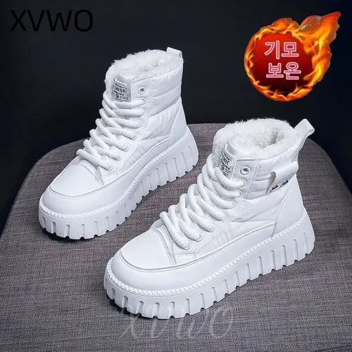 XVWO 여성 하이탑 스노우부츠 키높이 두꺼운 밑창 방한 털안감 겨울 캐주얼 단화