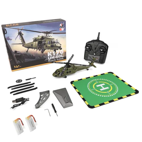 K170 UH-60L RC 헬기 헬리콥터 블랙호크 입문용, 1개, 배터리2개세트