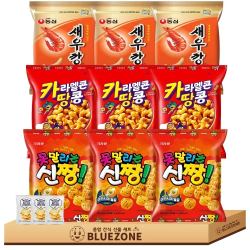 소소 미니 스낵과자 세트 카라멜콘땅콩3개 새우깡3개 신짱3개 버크3개, 1박스, 혼합