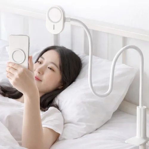 코넬코 침대 핸드폰 거치대 맥세이프 110cm 롱자바라 360도회전 강력 링자석 포함, 1개, 화이트