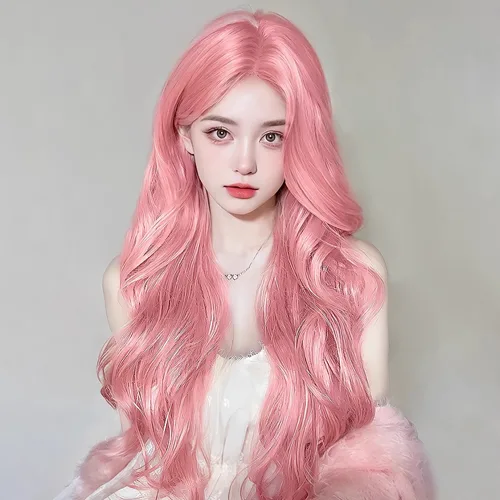 G-Stuff 여성 60cm 긴 로즈 핑크 롱 웨이브 통가발, 1개, 로즈핑크