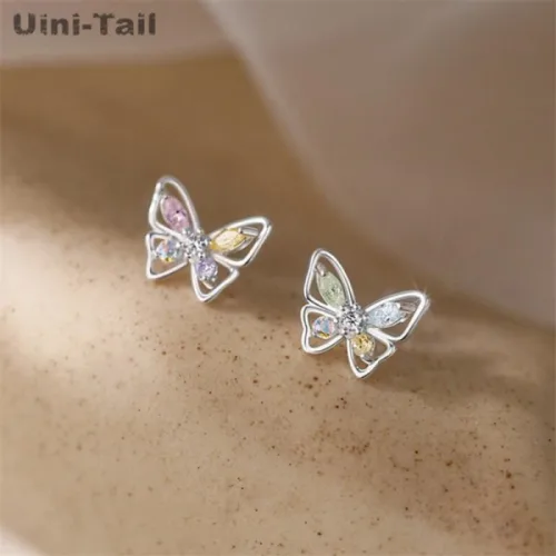 Uini-Tail  새로운 925 스털링 실버 컬러 나비 귀걸이 패션 트렌드 간단한 럭셔리와 작은 디자인 귀걸이