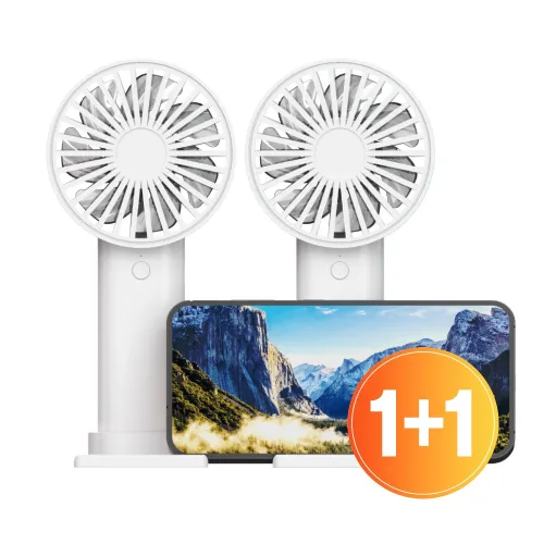 1+1 스마티 대용량 2500mAh 무선 미니 핸디 휴대용 손선풍기, C타입 충전식 탁상용, 화이트+화이트, PR-FAN250
