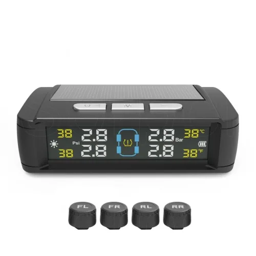 TPMS 센서 타이어 모니터 압력 공기압 온도 측정기 태양열충전 경보장치, 블랙(외장 센서-한국어 음성), 1개
