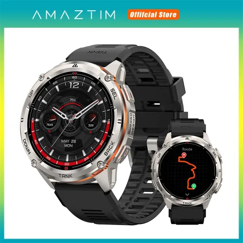 AMAZTIM 탱크 T3 울트라 2 GPS 스마트 워치 남성용, 나침반 고도계, 기압계, 5ATM, IP69K 방수, AMOLED 블루투스 통화, silver, 3.63cm, GPS + 블루투스