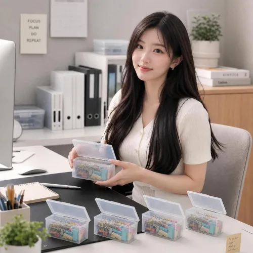 원터치 직사각 투명 미니 수납케이스 플라스틱 다용도 보관함 정리함, 단일, 10개