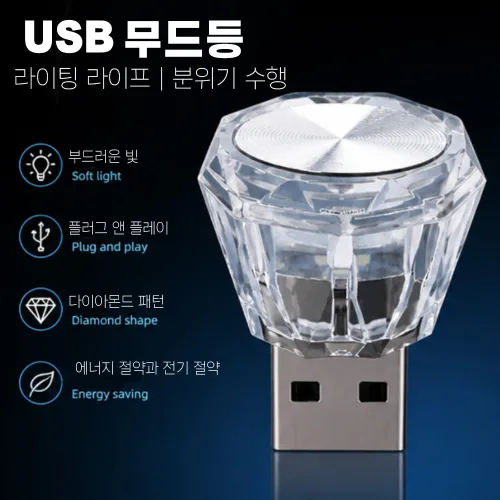 차량 USB 무드등, 자동차 내부 무드등 멀티 컬러 변경 충전, 1개, 아이스 블루