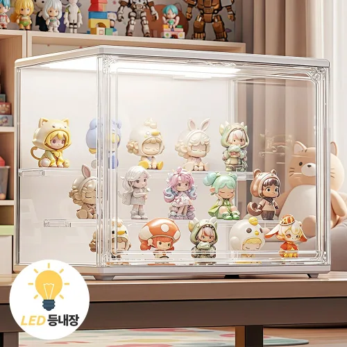 Curious Pony 피규어 장식장 led 투명 아크릴 케이스 탈부착 가능한 계단형 선반, 1개
