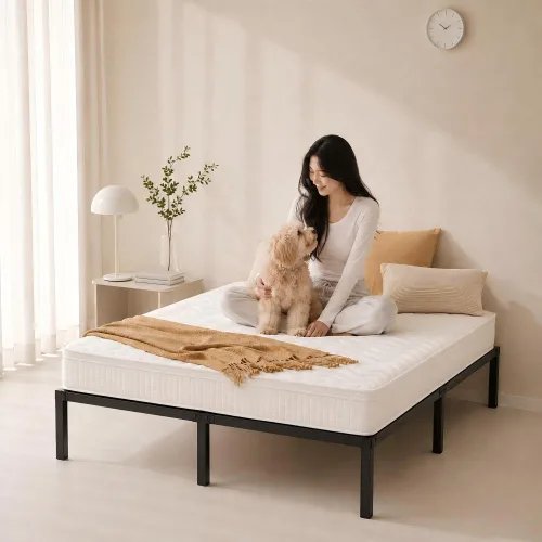 리보아 철제 침대프레임 싱글 침대 매트리스 깔판 프레임, 블랙