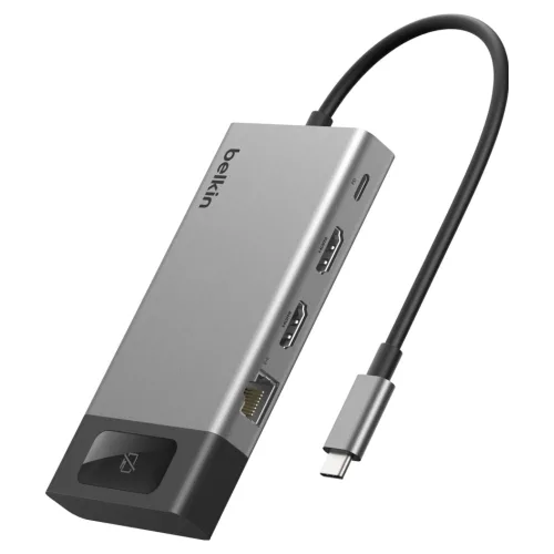 벨킨 connect USB-C 8-in-1 10Gbps 4K 60Hz 100W HDMI 듀얼 디스플레이 멀티 허브 INC027dqSGY, 실버 그레이, 1개