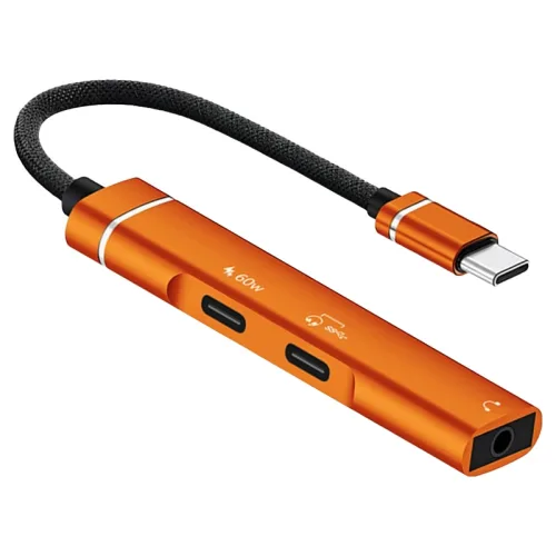 호후 C타입 3.5mm 이어폰 오디오 고속충전 변한 젠더 PD 60W 오데고 P-60, 오렌지, 1개, 185mm