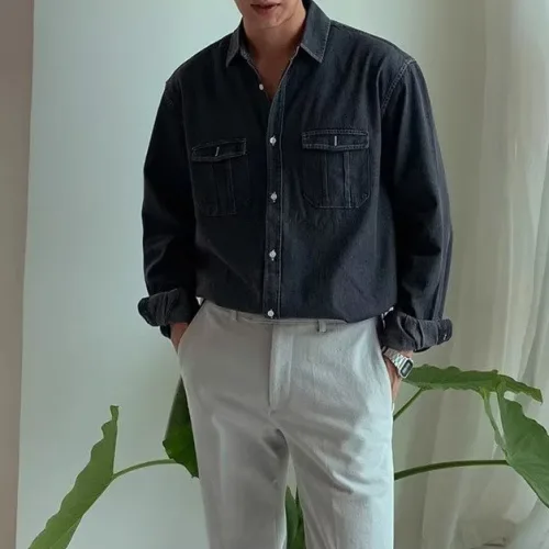 킹앤조이 테르미 레트로 워시드 투포켓 데님 셔츠