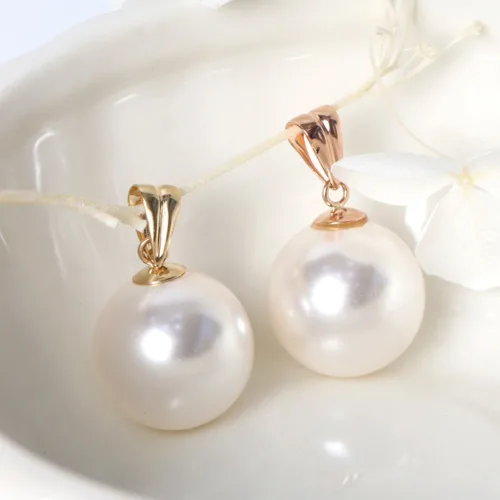 오로프 전체 14K 금 고급 12mm 큰 진주 삼각고리 목걸이 펜던트 메달