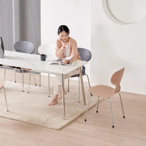 베일리 실버프레임 세라믹 카페 테이블 1000 - 1800, 4인용, 플레인화이트