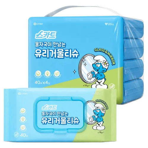 스카트 물자국이 안남는 유리 거울티슈 40p, 4개