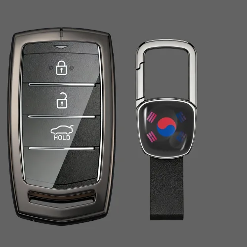 Ryusei 제네시스 차 키케이스 자동차 열쇠 키홀더 고급 가죽+아연 합금 풀커버 G70 G80 G90 GV70 GV80 GV60 GV90 호환 R242-G, B타입, black