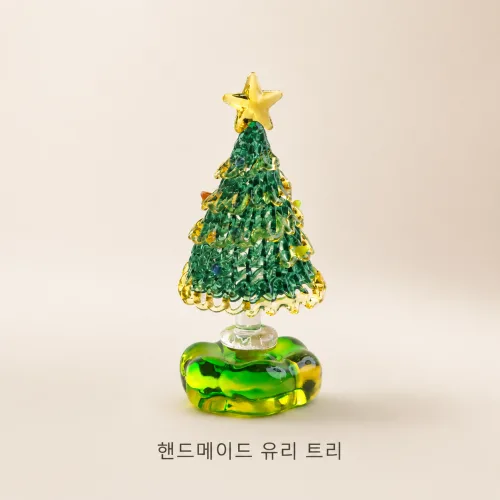 핸드메이드 회전 유리 크리스마스 트리 미니 테이블테리어 장식품, 1개, 초록색
