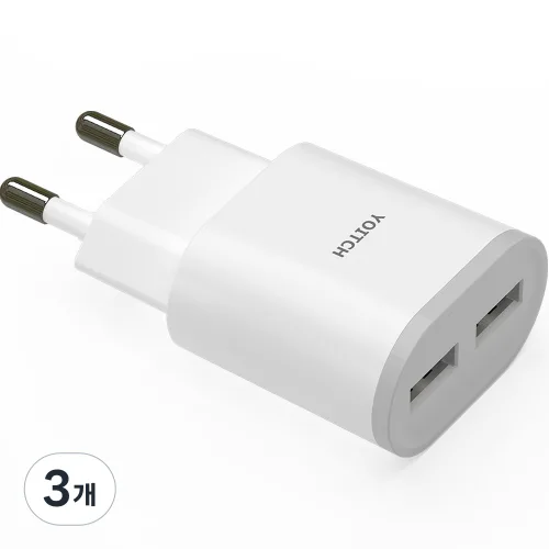 요이치 듀크K 아이폰 갤럭시 2.1A 듀얼 USB 충전기, 화이트, 3개